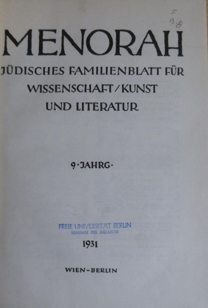 AZ 49270(-3) : Menorah : jüdisches Familienblatt für Wissenschaft, Kunst und Literatur (1931)