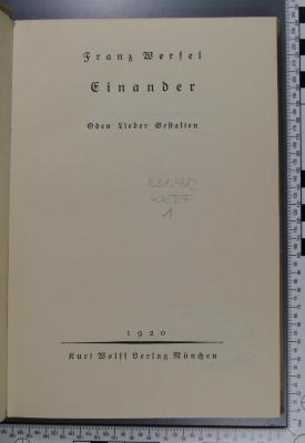 831.912 WERF 1 : Einander : Oden, Lieder, Gestalten  (1920)