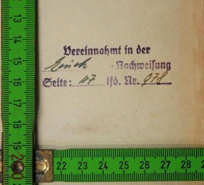 - (Hygiene-Institut der Waffen-SS), Von Hand: Inventar-/ Zugangsnummer; '[...]
Buch [..]
[...] 47 [...] 978'. 