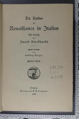 296.97 BURC 2,2(10) : Die Kultur der Renaissance in Italien (1908)