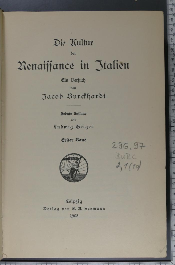 296.97 BURC 2,1(10) : Die Kultur der Renaissance in Italien (1908)