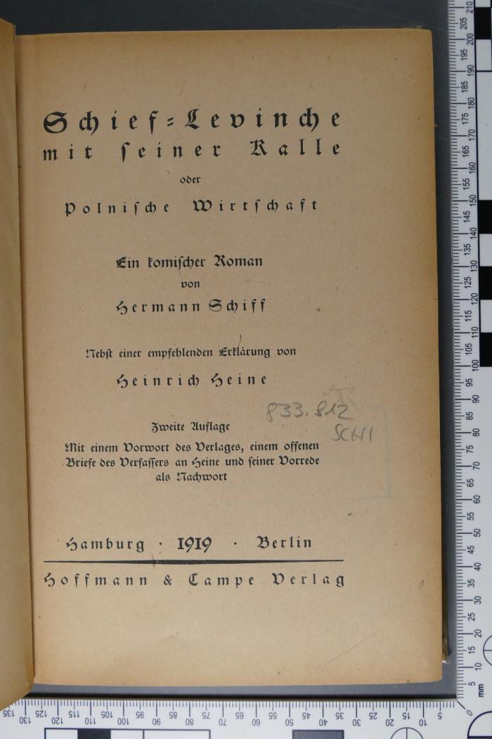 833.912 SCHI  : Schief-Levinche mit seiner Kalle oder Polnische Wirtschaft : ein komischer Roman  (1919)