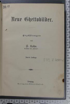 833.8 KOHN 2 : Neue Ghettobilder (1886)