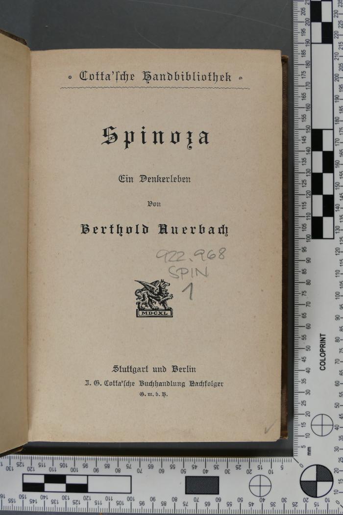 922.968 SPIN 1 : Spinoza. Ein Denkerleben (1871)