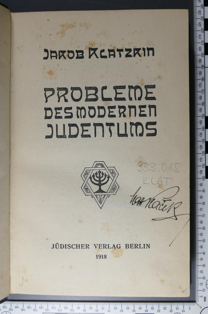 933.015 KLAT : Probleme des modernen Judentums (1918)
