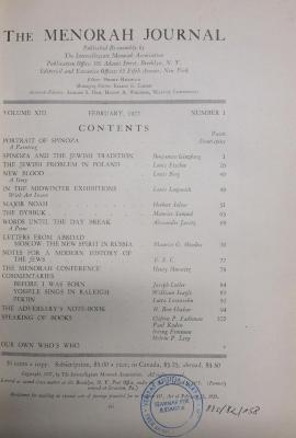 AZ 66755 (Jg. 1927): The Menorah journal, Jg. 1927 (1927)