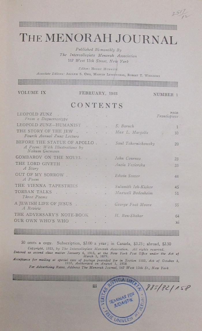 AZ 66755 (Jg. 1923-24): The Menorah journal, Jg. 1923-1924 (1923-24)