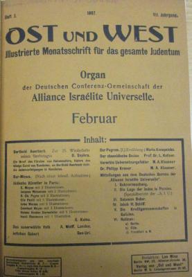 BA 5583.5 (Jg. 1907): Ost und West : Illustrierte Monatsschrift für das gesamte Judentum, Jg. 1907 (1907)