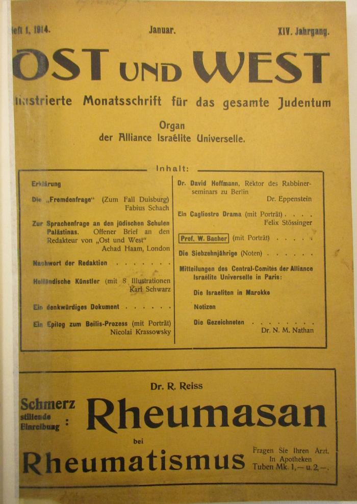 BA 5583.5 (Jg. 1914): Ost und West : Illustrierte Monatsschrift für das gesamte Judentum, Jg. 1914 (1914)