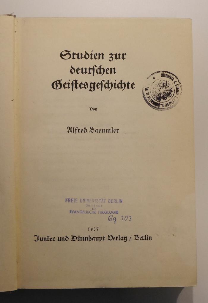 GB M 1977 : Studien zur deutschen Geistesgeschichte (1937)