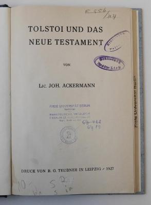 KI 6121 A182 : Tolstoi und das Neue Testament (1927)