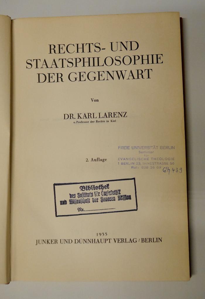 CC 7600 L321(2) : Rechts- und Staatsphilosophie der Gegenwart (1935)