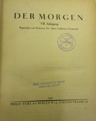 BA 4898 (VII Jrg.): Der Morgen, VII. Jahrgang (1931)