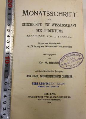 BA 4870 Jg. 1914: Monatsschrift für Geschichte und Wissenschaft des Judentums (1914)