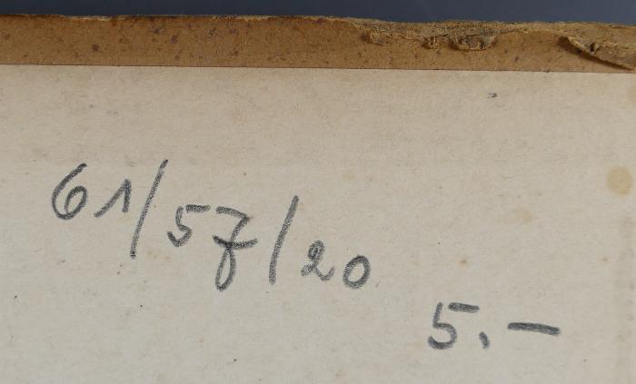-, Von Hand: Nummer, Preis; '61/57/20  5,-'
