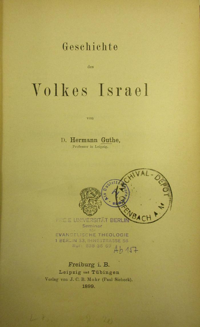 BC 6500 G984 : Geschichte des Volkes Israel (1899)