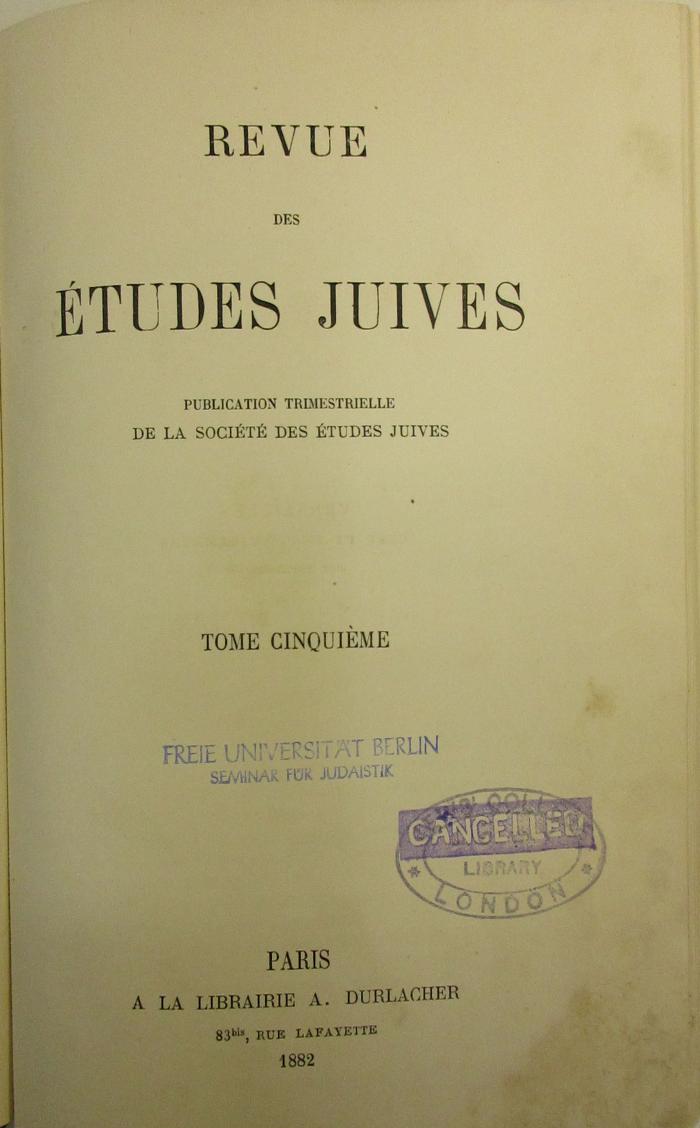 BA 6085 Jg. 1882: Revue des études juives (1882)