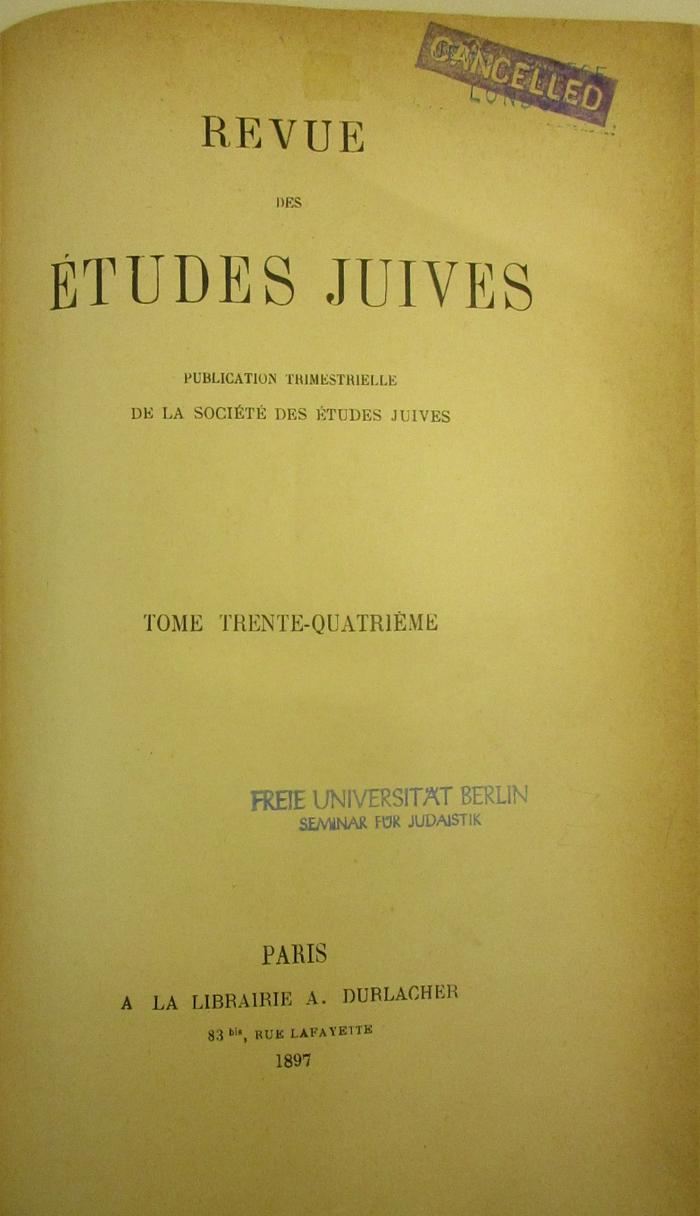BA 6085 Jg. 1897: Revue des études juives (1897)