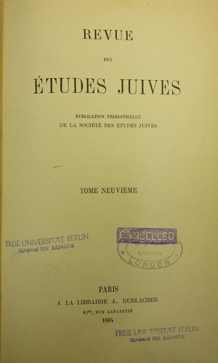 BA 6085 Jg. 1884: Revue des études juives (1884)