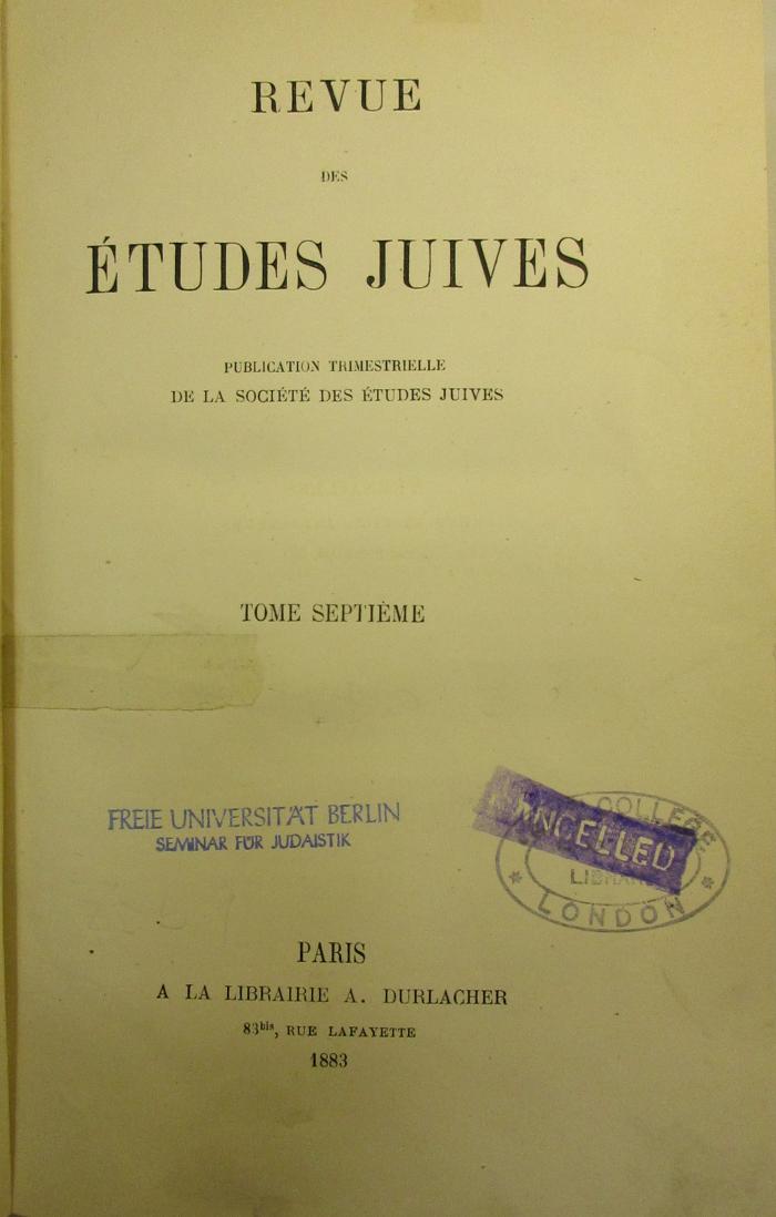 BA 6085 Jg. 1883: Revue des études juives (1883)