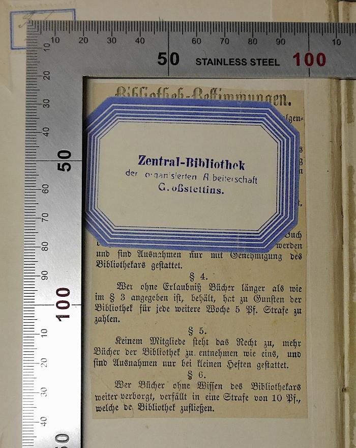GB M 1957 : Das Evangelium des Gottesleugners (1893);-, Papier: Notiz; 'Bibliothek-Bestimmungen
[...]'
