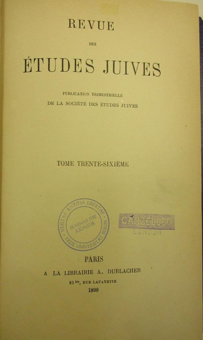 BA 6085 Jg. 1898: Revue des études juives (1898)