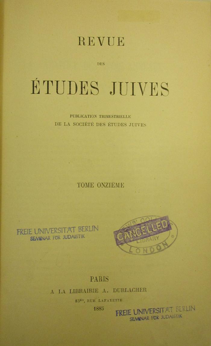 BA 6085 Jg. 1885: Revue des études juives (1885)