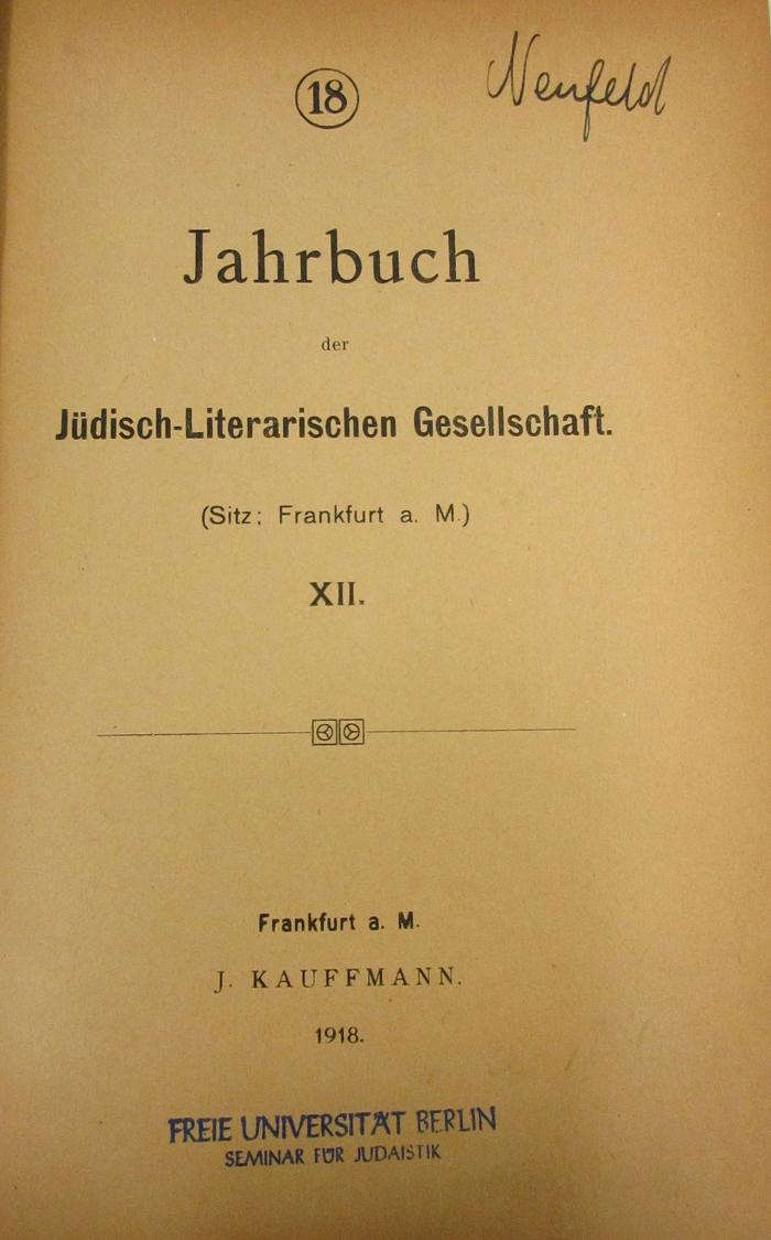 BA 3620.9 Jg. 1918: Jahrbuch der Jüdisch-Literarischen Gesellschaft : XII (1918)