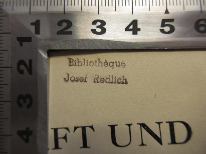 -, Stempel: Name; ' Bibliothèque Josef Redlich' (Prototyp)