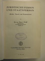 E 517 : Organschaft und juristische Person. 
1, Juristische Person und Staatsperson (1933)