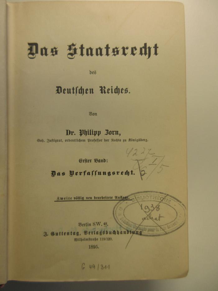 Bf 48 : Das Staatsrecht des Deutschen Reiches. 
1. Das Verfassungsrecht (1895)