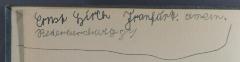 - (Hirsch, Ernst), Von Hand: Exlibris, Name; 'Ernst Hirch Franfurt. amein. 
Rederberchweg 87'. 