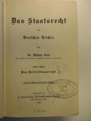 Bf 48 : Das Staatsrecht des Deutschen Reiches. 
1. Das Verfassungsrecht (1895)