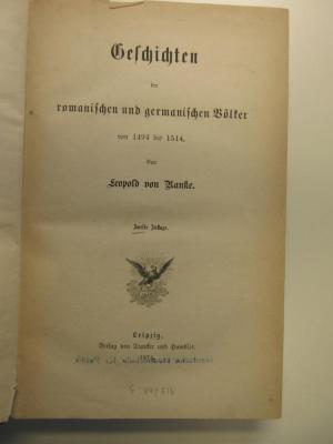 Gb 893-33-34&lt;2&gt;  : Geschichten der romanischen und germanischen Völker von 1494 bis 1514. (1874)