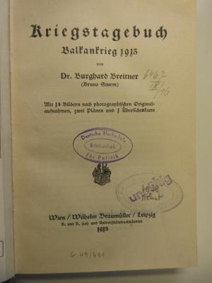 Gf 403 : Kriegstagebuch : Balkankrieg 1913 (1913)