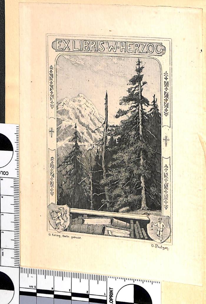 - (Herzog, W.;Protzen, O.), Etikett: Exlibris; 'EX LIBRIS W. HERZOG. '. 