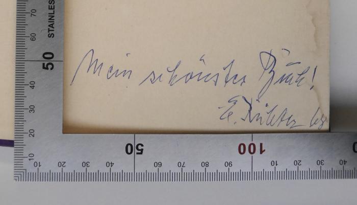 GM 1990 K68(8) : Brücken zum Ewigen (1928);-, Von Hand: Notiz; 'Mein schönstes Buch! E. Rühter[?] 68'