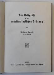 GM 1545 K68 : Das Religiöse in der neuesten lyrischen Dichtung (1927)