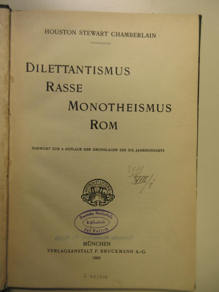 Bf 77 : Dilettantismus, Rasse, Monotheismus, Rom (1903)