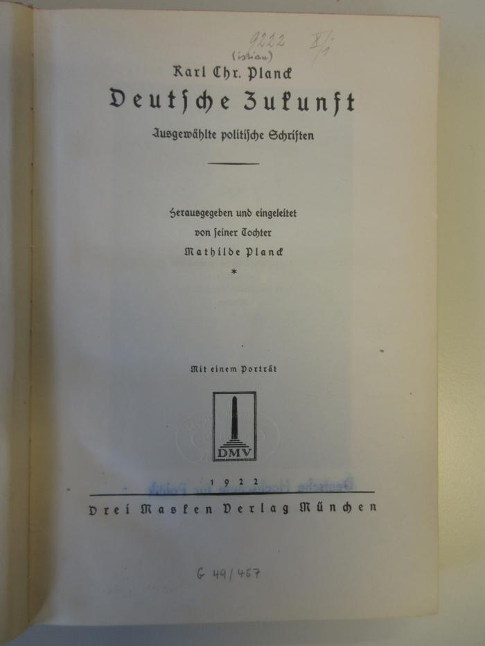 Bc 241 : Deutsche Zukunft : ausgewählte politische Schriften (1922)