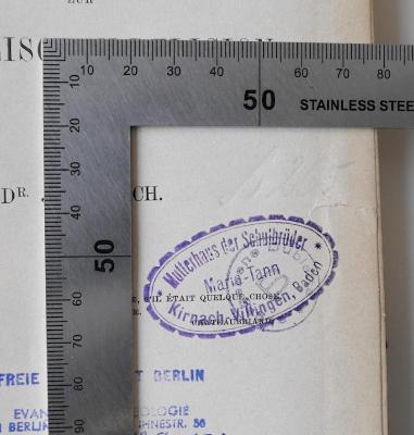 HI 3320 R149 : Shakespeare's Stellung zur katholischen Religion (1884);- (Mutterhaus Maria Tann), Stempel: Name, Berufsangabe/Titel/Branche, Ortsangabe, Signatur; 'L 265 [+] Mutterhaus der Schulbrüder Maria-Tann, Kirnach-Willingen, Baden'. ;- (Mutterhaus Maria Tann), Stempel: Name, Berufsangabe/Titel/Branche, Ortsangabe; 'Mutterhaus der Schulbrüder Maria-Tann, Kirnach-Willingen, Baden'.  (Prototyp)
