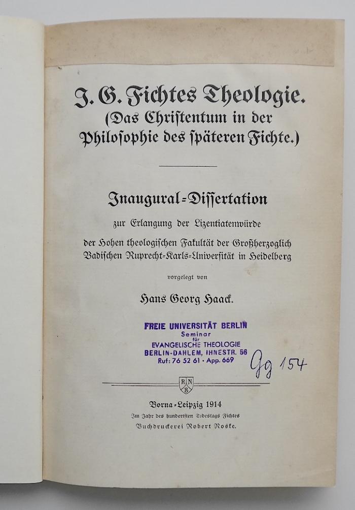 CG 3197 H111 : J. G. Fichtes Theologie (1914)