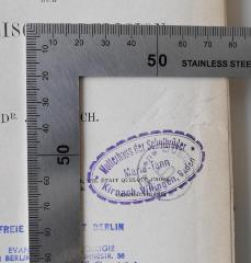 - (Mutterhaus Maria Tann), Stempel: Name, Berufsangabe/Titel/Branche, Ortsangabe, Signatur; 'L 265 [+] Mutterhaus der Schulbrüder Maria-Tann, Kirnach-Willingen, Baden'. 