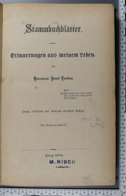 922.96 LAND : Stammbuchblätter : Erinnerungen aus meinem Leben  (1879)