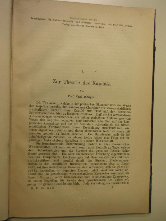 Da 575 : Zur Theorie des Kapitals (1899)