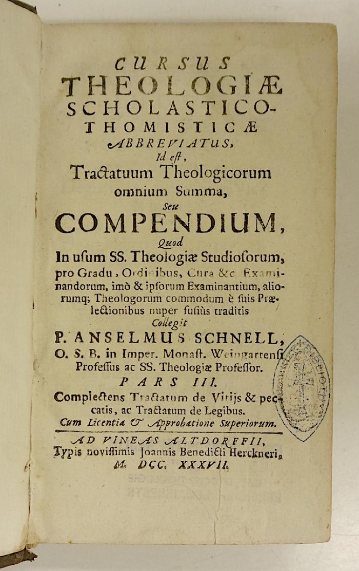 GB M 2026 bis 2028 : Cursus Theologiæ Scholastico-Thomisticæ Abbreviatus. 3 bis 8 (1737)