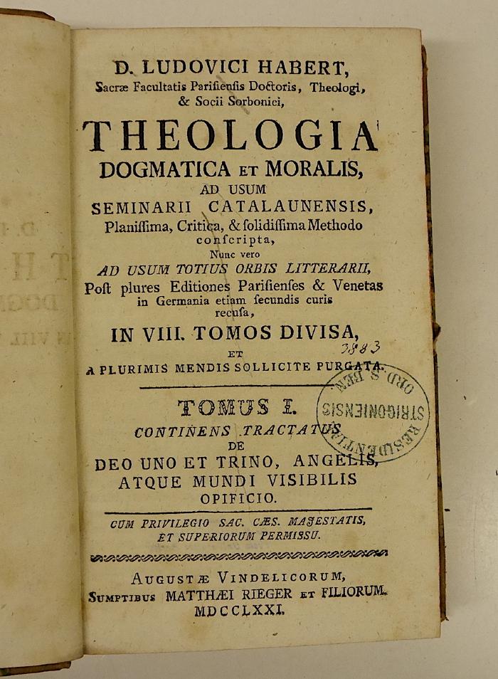 Rara M 570-577 : D. Ludovici Habert, Sacrae Facultatis Parisiensis Doctoris, ... theologia dogmatica et moralis (1771)