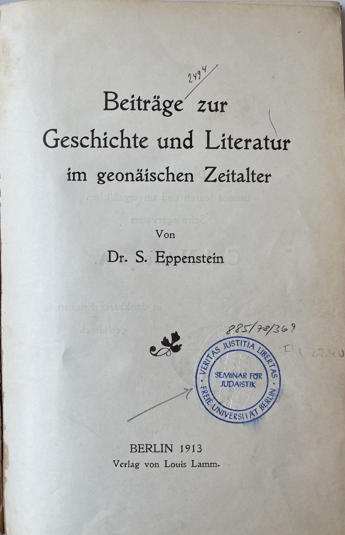 BD 1490 E64 (ausgesondert) : Beiträge zur Geschichte und Literatur im geonäischen Zeitalter (1913)