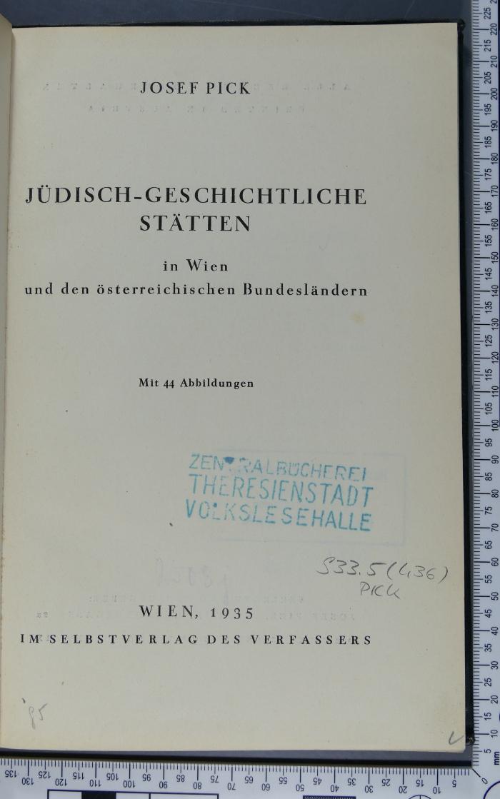 933.5 (436) PICK  : Jüdisch-geschichtliche Stätten : in Wien und den österreichischen Bundesländern  (1935)