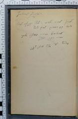 - (Heckscher, Samson;Jaffé, Gabriel), Von Hand: Widmung; 'Gabriel Jaffe
לזכרון לחבירי ולדידי ר' שמשון העקקשער לאיט
 בצאתי מעיר המבורך לארץ ישראל
 להתראות במחרה בארצנו טבנה
 במהרה בימנו אוניר[?]
 גבראל יפה
 אלול תרצג לפ''ק
'. 